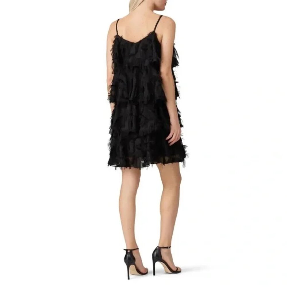 Waverly Grey Mel Mini Party 20s Dress V-Neck Fringed Tiers A-Line Black Lbd Sz M View 5